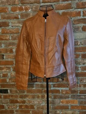 Women's Genuine Tan Leather Zip-Front Jacket